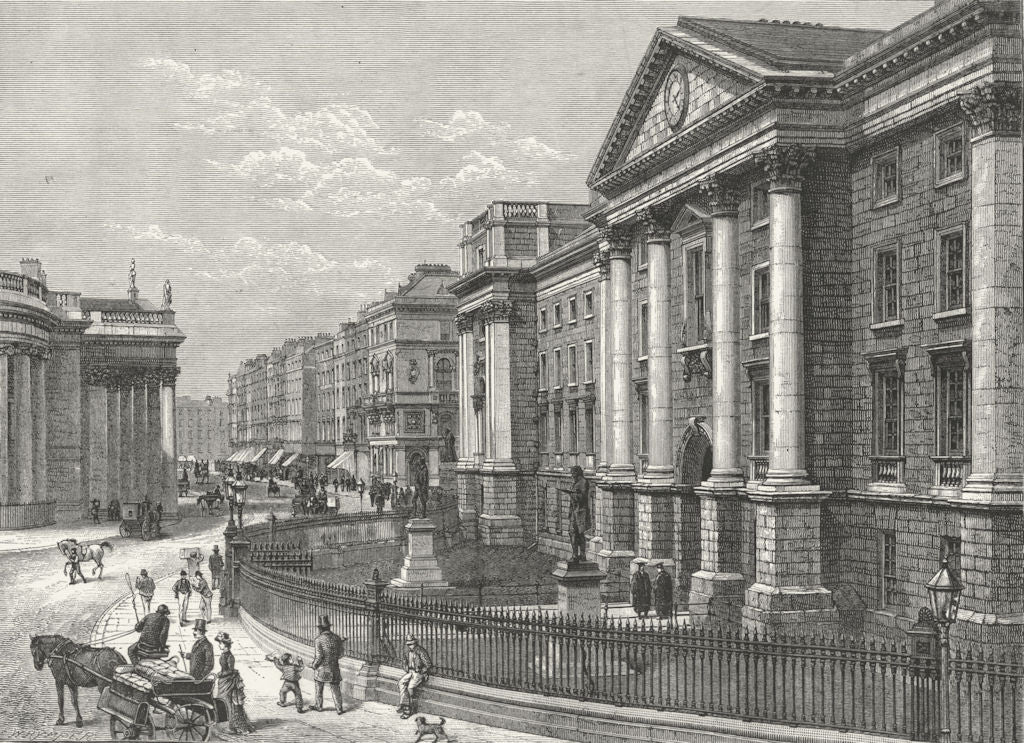IRELAND. Trinity college & bank of, Dublin 1888 old antique print picture